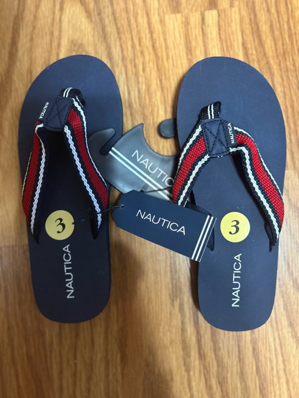 Nautica Navy Children’s Flip Flop Sandals with Red & White Straps